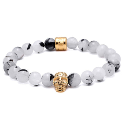 Ice Crystal 24K Gold Plated Skull Bracelet