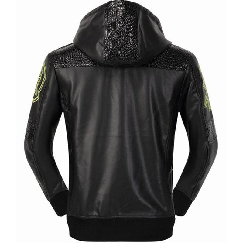 Black Hooded Faux Leather Jacket