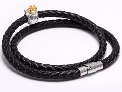 King Leo 24K Gold Plated Leather Bracelet