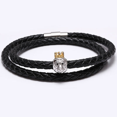 King Leo 24K Gold Plated Leather Bracelet