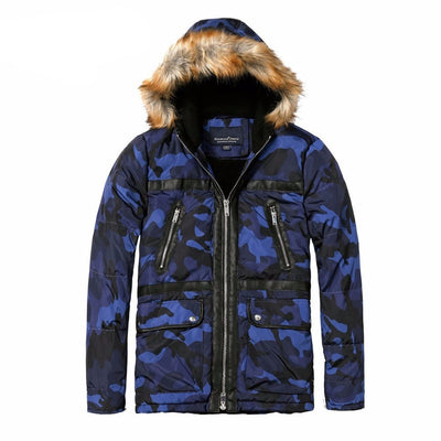 Camouflage Hooded Jacket With Fur